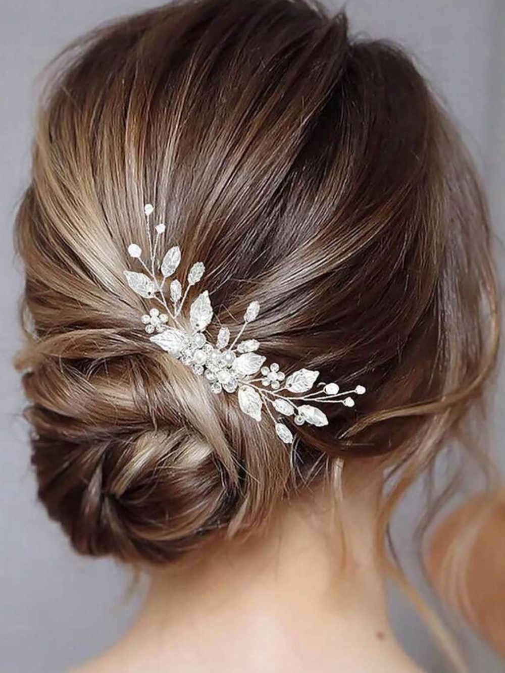 Elegant Silver Leaf Crystal Hair Pin - Women Accessories